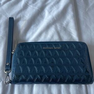 Michael Kors Blue Patent Leather Wristlet Wallet